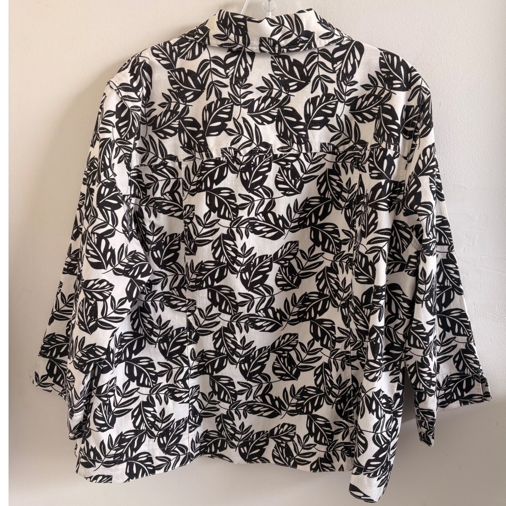 Napa Valley Womens XL Tropical Leaf Boho Jacket Black White Botanical Shacket - Picture 3 of 6